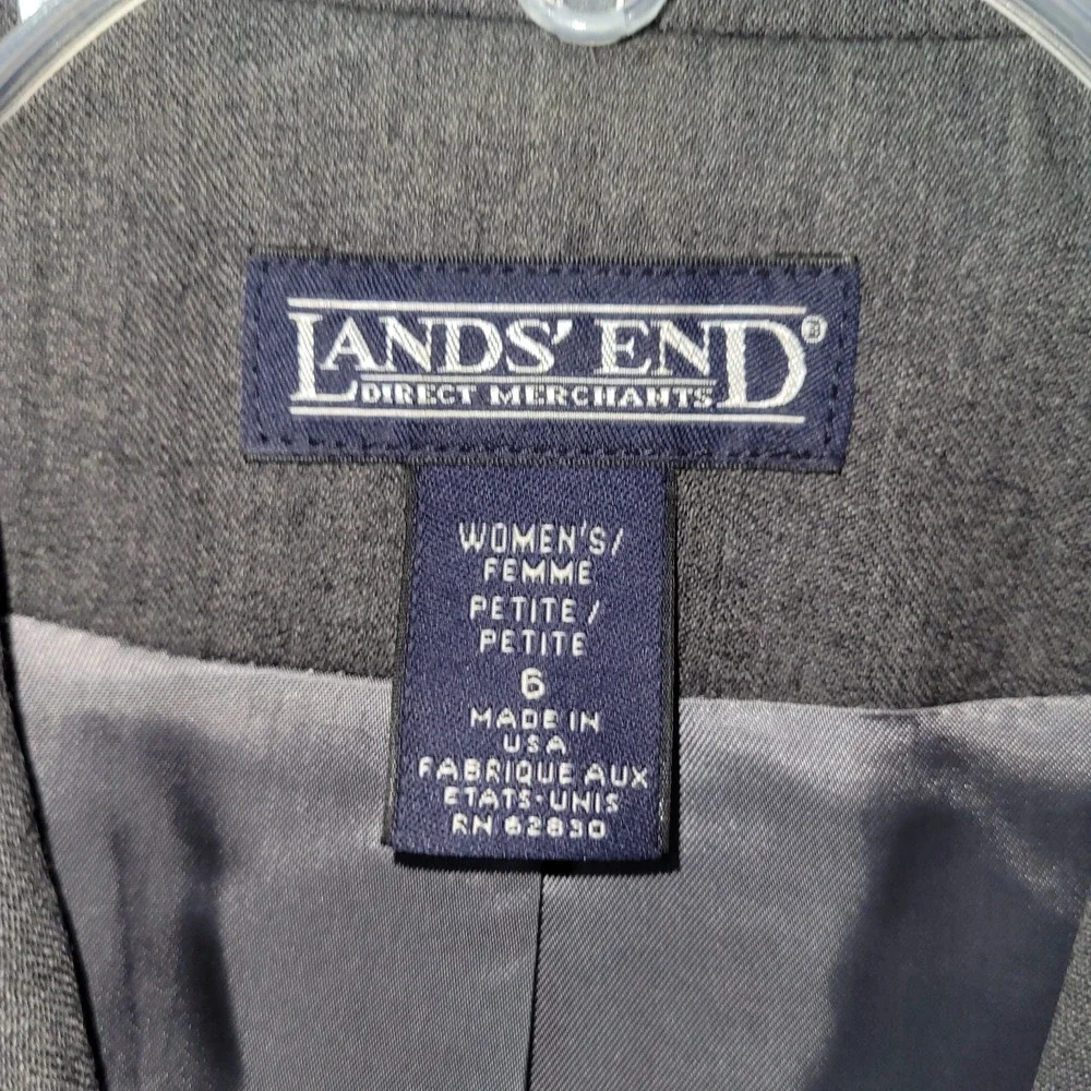 Lands End Blazer Jacket Womens 6P Grey 1 Button  Classic Single‎ Breasted Office